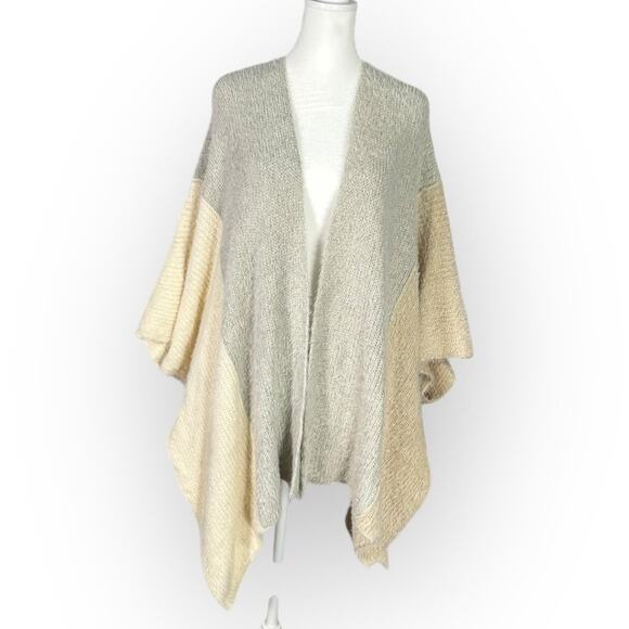Saturday Sunday Open Front Cardigan Women's OS Beige Gray Asymmetrical Oversized - Picture 1 of 6